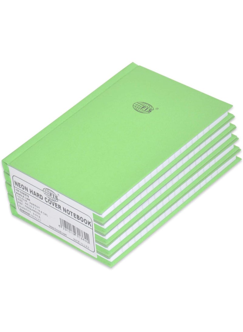 FIS 5-Piece Neon Hard Cover Note Book, 100 Sheets, Single Line, A6 Size, Parrot Colour - FSNBA6N230 - Image 1